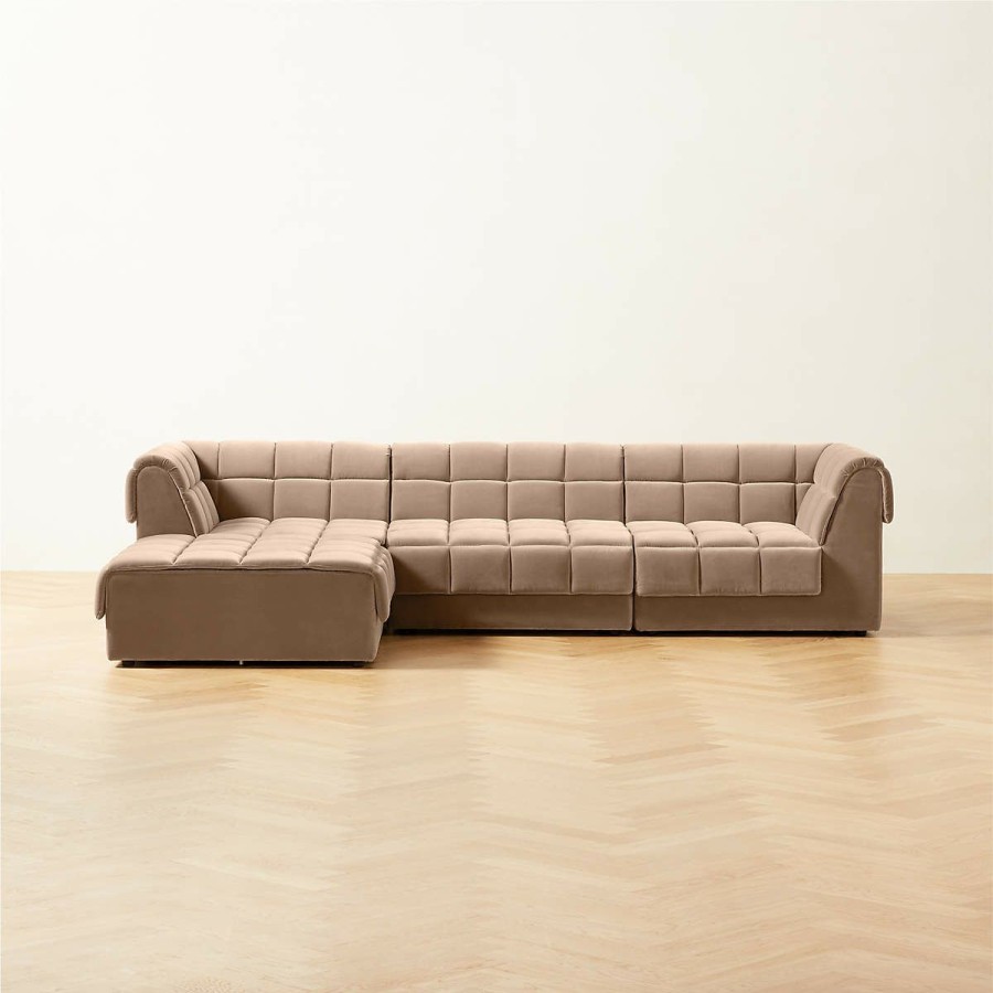 Furniture * | Cb2 New Arrivals Pezzo 4-Piece L-Shaped Toffee Brown Velvet Sectional Sofa With Right Arm