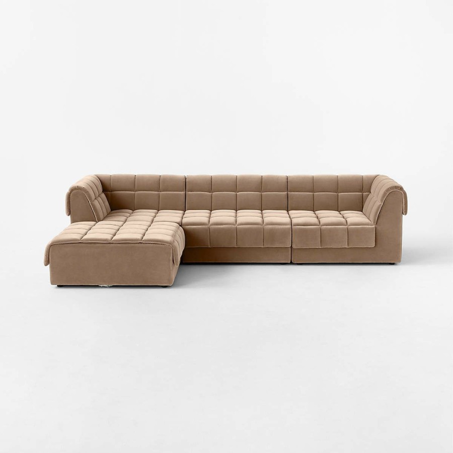 Furniture * | Cb2 New Arrivals Pezzo 4-Piece L-Shaped Toffee Brown Velvet Sectional Sofa With Right Arm