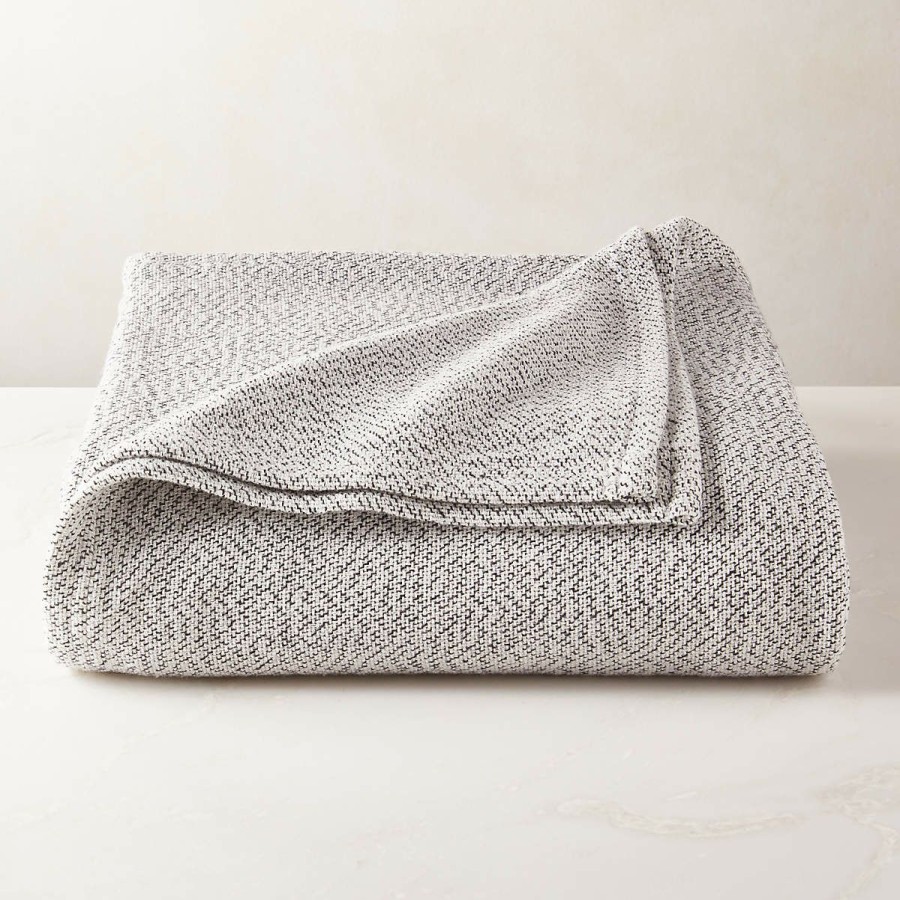 Bedding & Bath * | Cb2 Fashion Troy Lightweight Black/White Organic Cotton Full/Queen Blanket