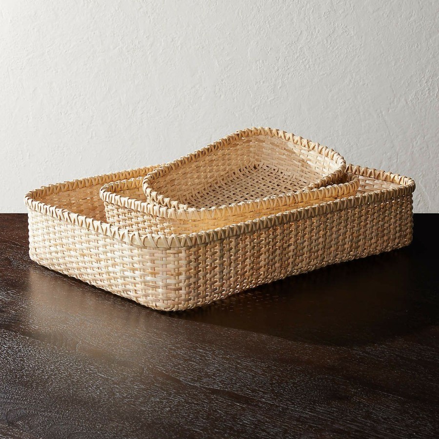 Decor & Mirrors * | Cb2 Low Price Den Woven Natural Rattan Storage Baskets Set Of 3