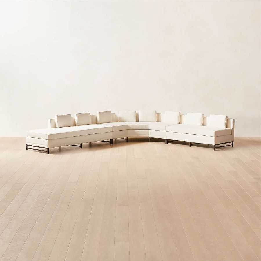 Furniture * | Cb2 Low Price Metric Curved 3-Piece L-Shaped White Boucle Sectional Sofa With Left Arm