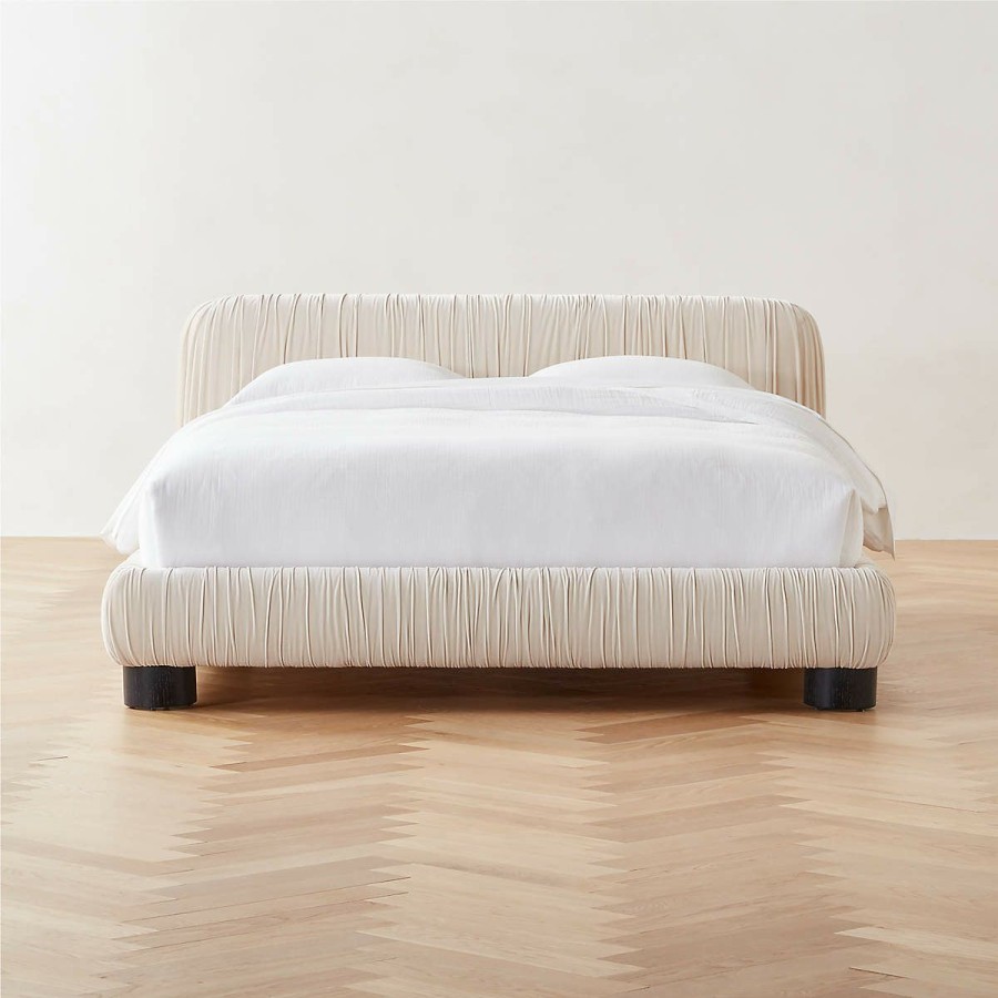 Furniture * | Cb2 Online Cantar Ivory Velvet Upholstered Queen Bed