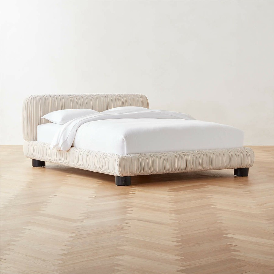 Furniture * | Cb2 Online Cantar Ivory Velvet Upholstered Queen Bed