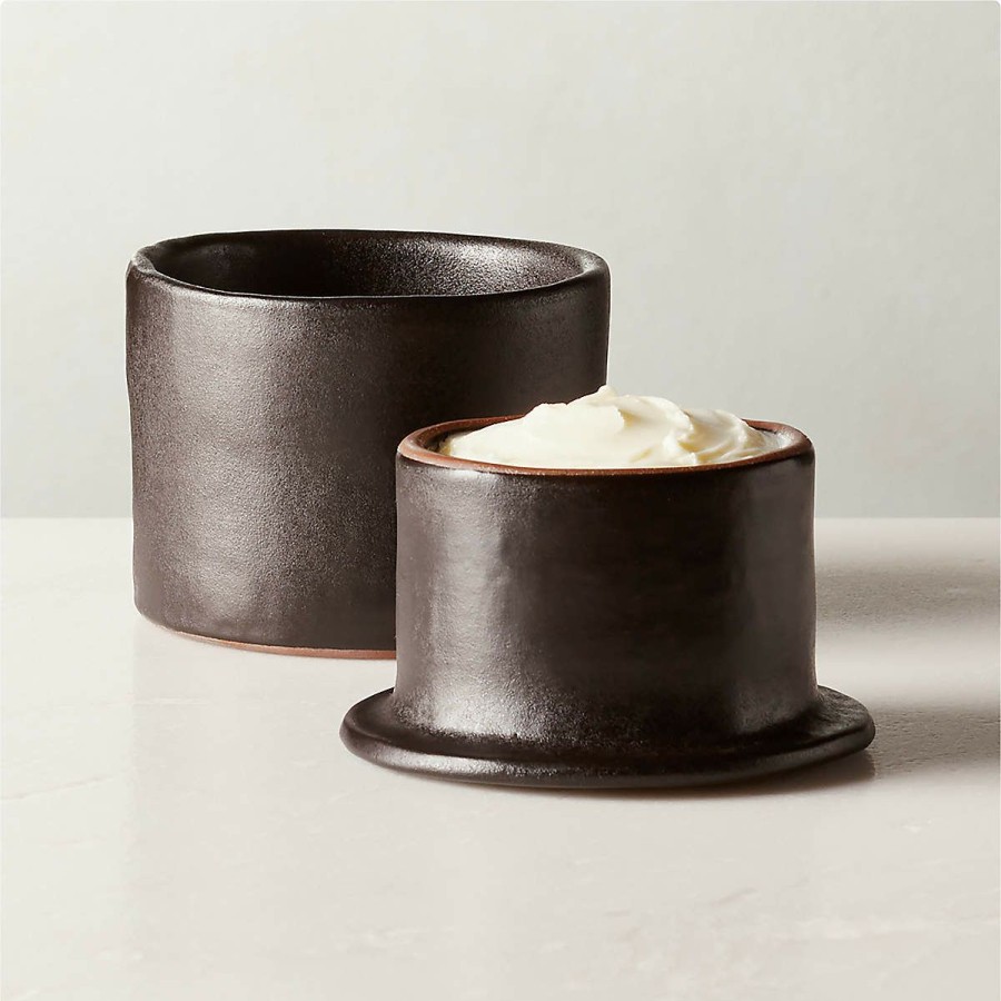 Kitchen & Dining * | Cb2 New Arrivals Tatin Black Terracotta Butter Keeper