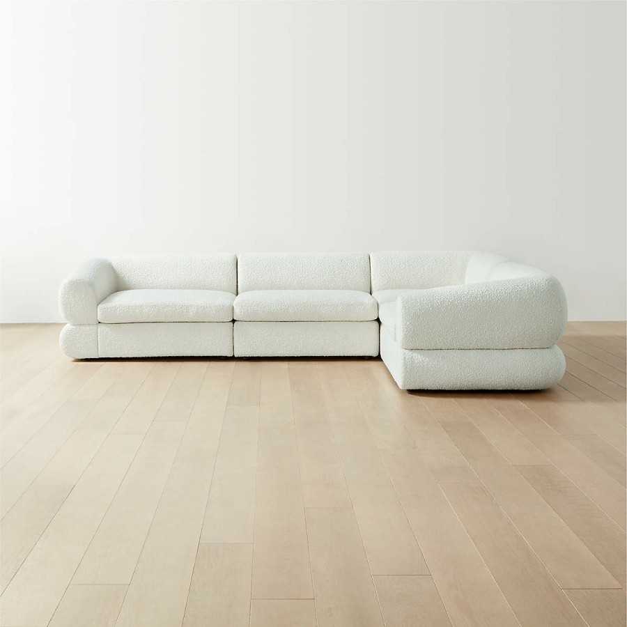 Furniture * | Cb2 Quick Delivery Chale 4-Piece L-Shaped Ivory White Boucle Sectional Sofa