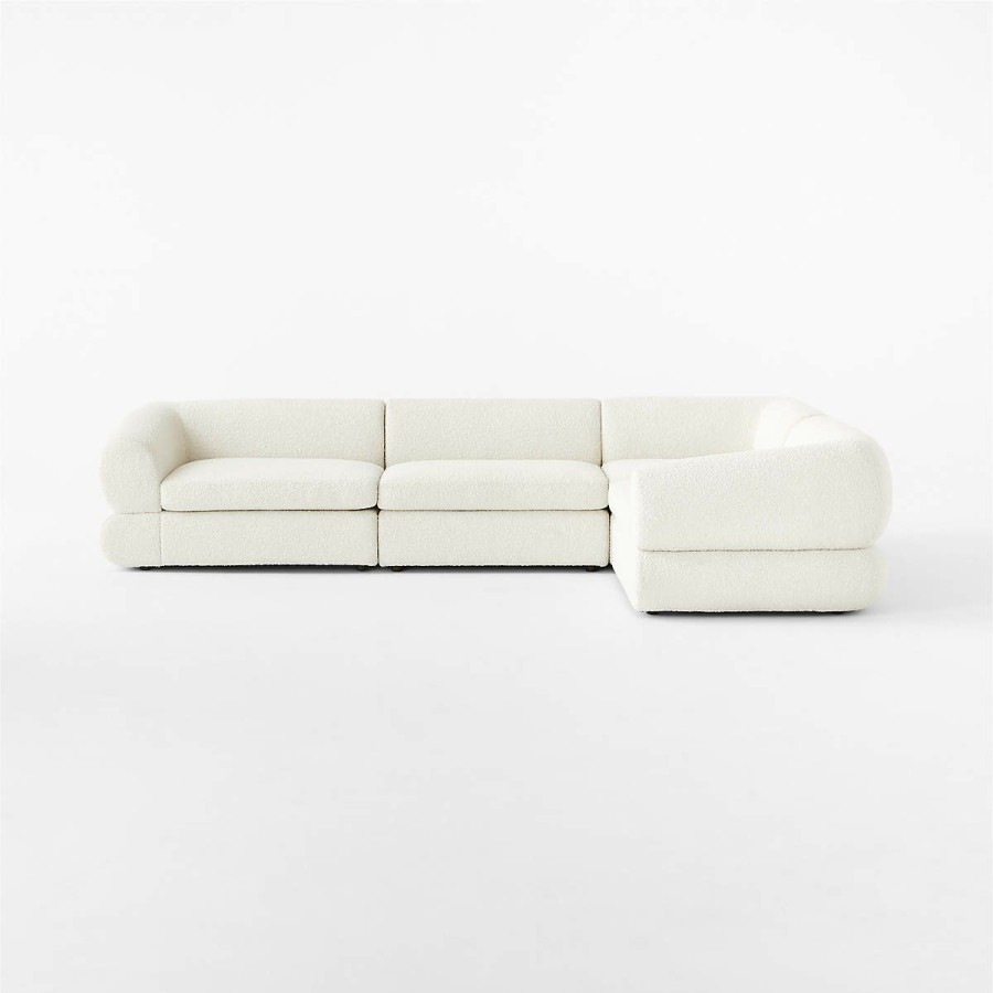 Furniture * | Cb2 Quick Delivery Chale 4-Piece L-Shaped Ivory White Boucle Sectional Sofa