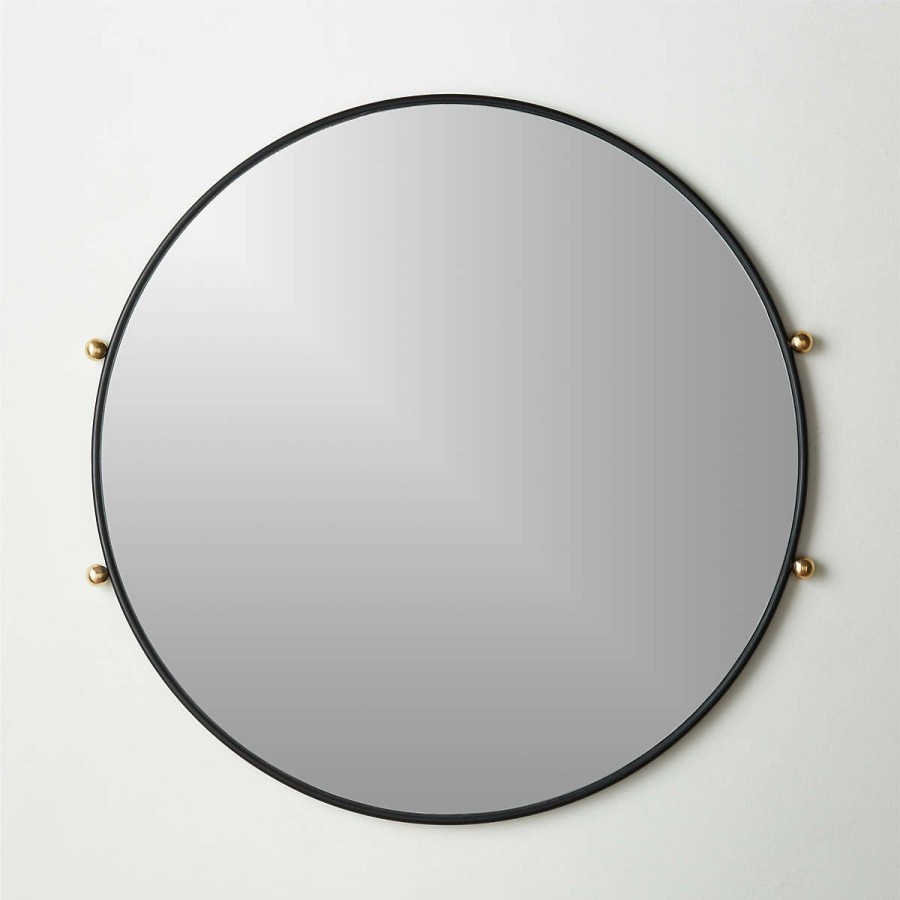 Decor & Mirrors * | Cb2 Online Farren Black Round Wall Mirror 30