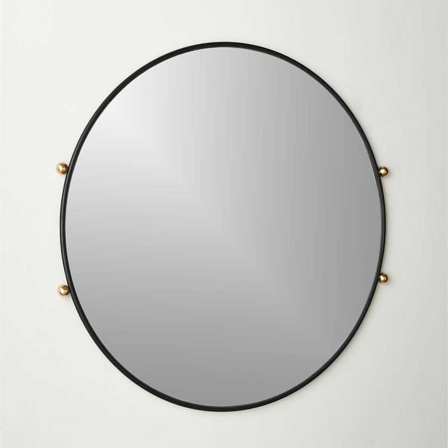 Decor & Mirrors * | Cb2 Online Farren Black Round Wall Mirror 30