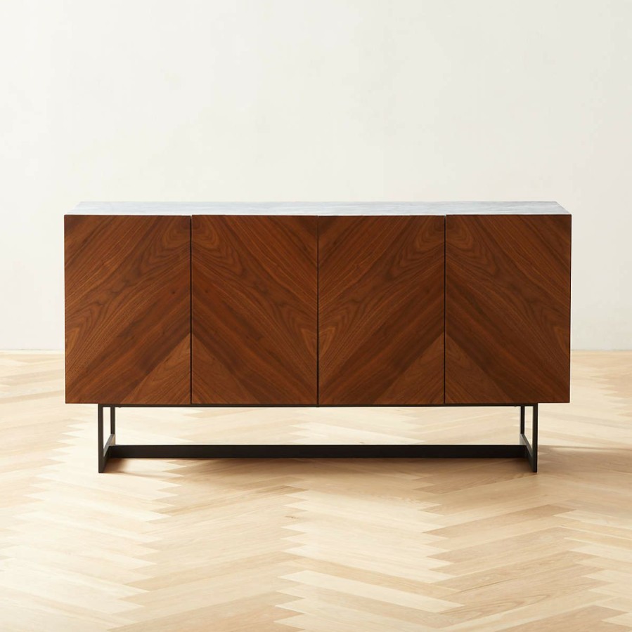 Furniture * | Cb2 Promotions Suspend Marble And Brown Walnut Wood Media Console