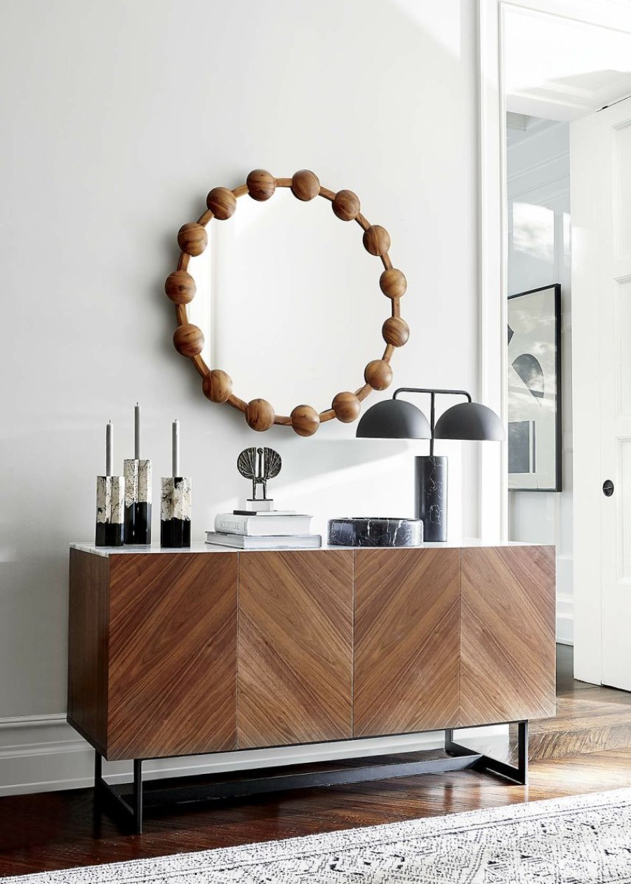 Furniture * | Cb2 Promotions Suspend Marble And Brown Walnut Wood Media Console