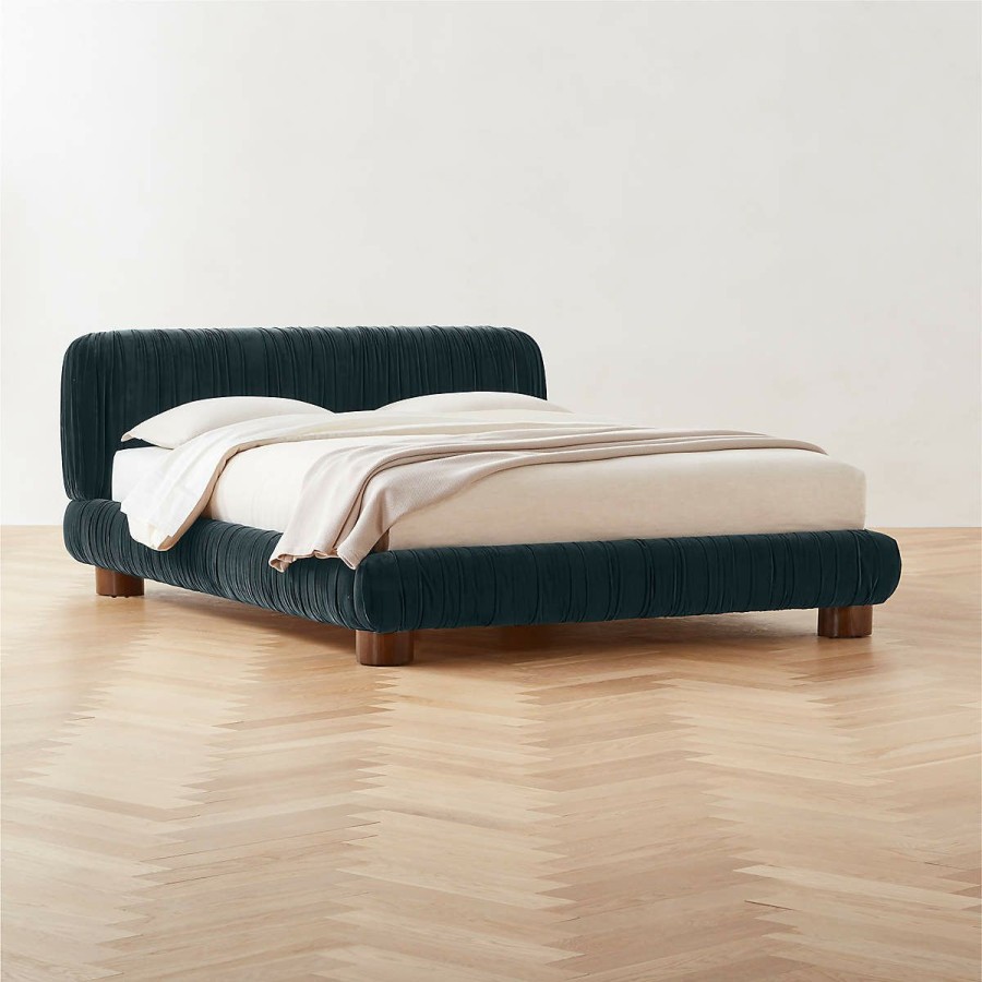 Furniture * | Cb2 Gift Selection Cantar Blue Velvet Upholstered Queen Bed