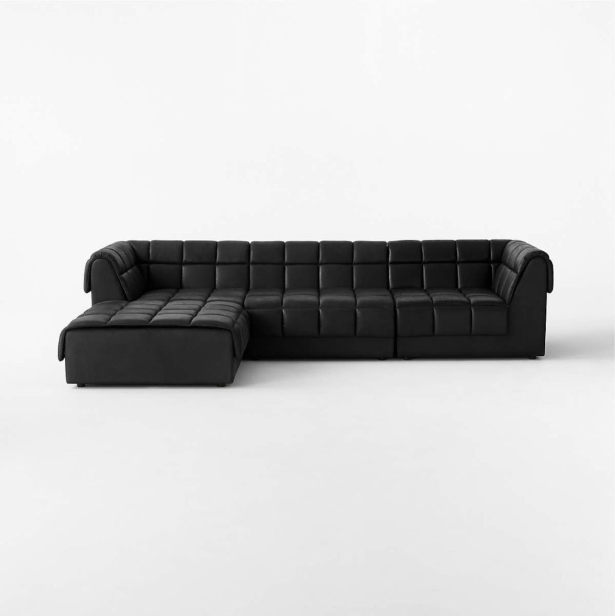 Furniture * | Cb2 Gift Selection Pezzo 4-Piece L-Shaped Black Leather Sectional Sofa With Right Arm