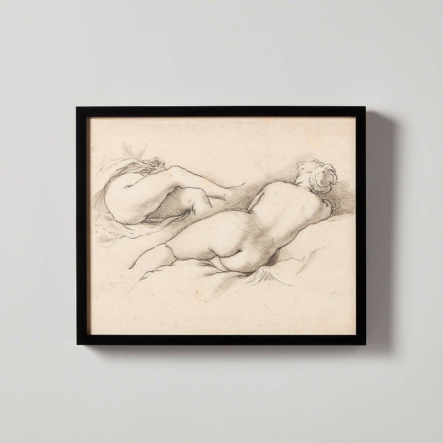 Decor & Mirrors * | Cb2 Low Price 'Studies Of A Reclining Female Nude I' Framed Reproduction By Abraham Bloemaert 22"X18"