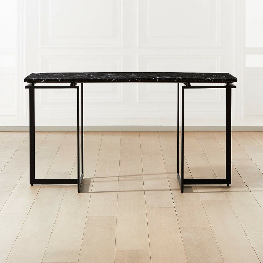 Furniture * | Cb2 Fashion Fullerton Black Metal Desk With Black Marble Top