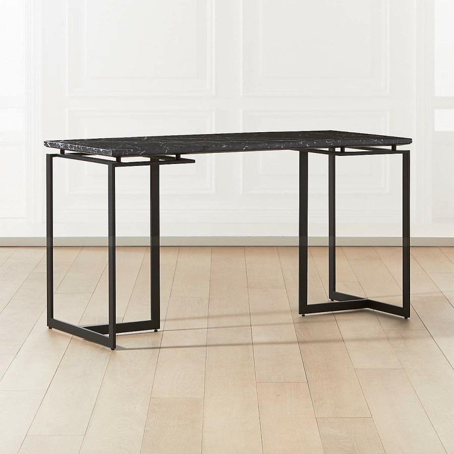 Furniture * | Cb2 Fashion Fullerton Black Metal Desk With Black Marble Top