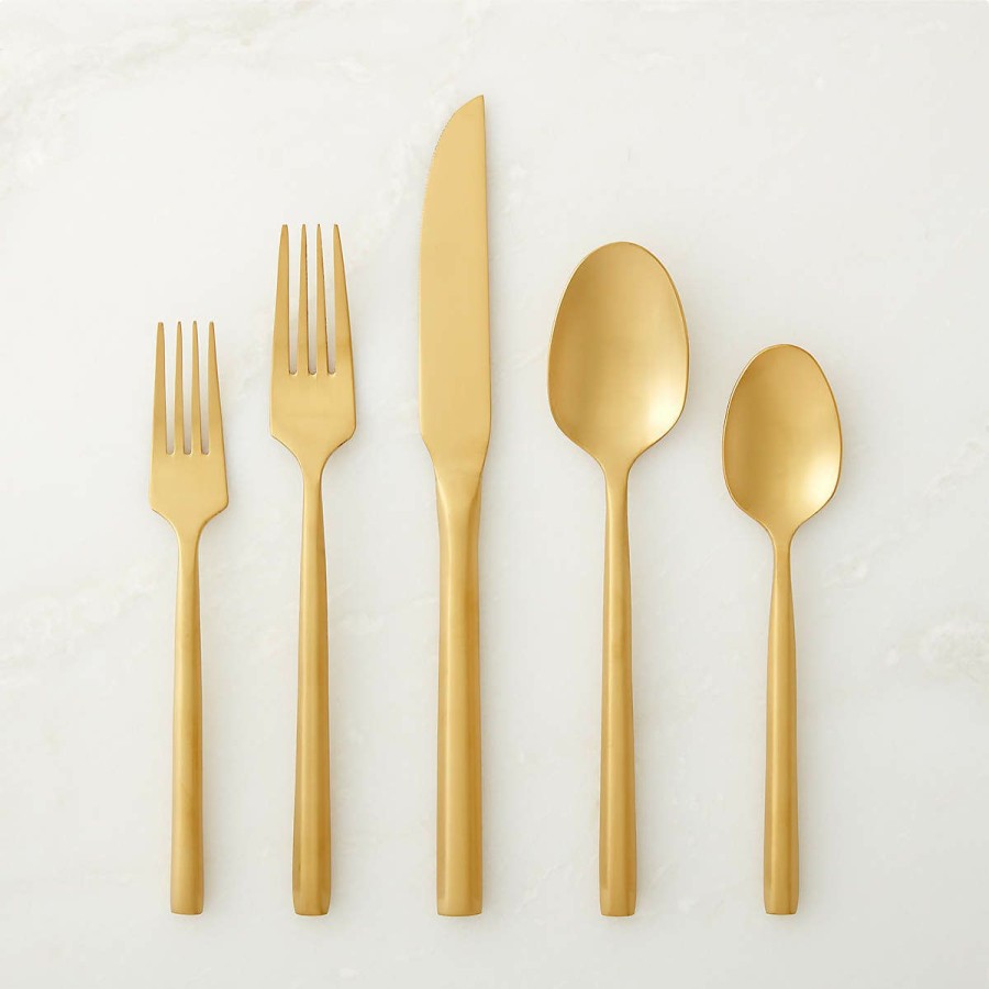 Kitchen & Dining * | Cb2 Quick Delivery 20-Piece Essence Gold Flatware Set