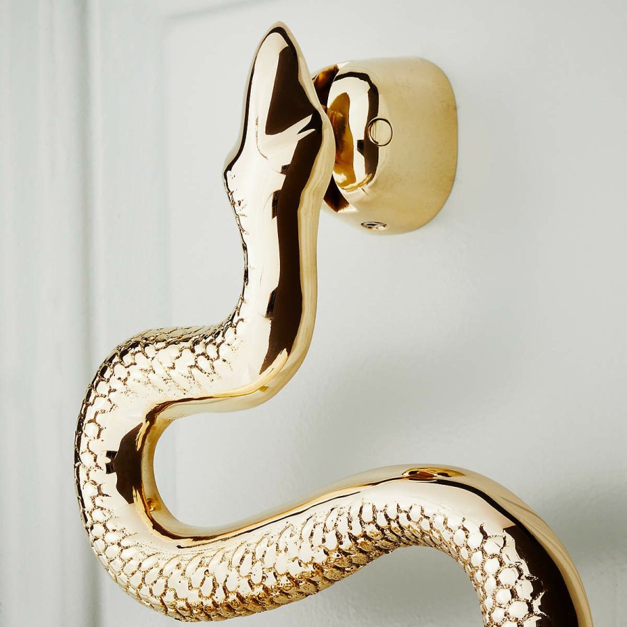 Outdoor * | Cb2 Original Polished Brass Snake Door Knocker