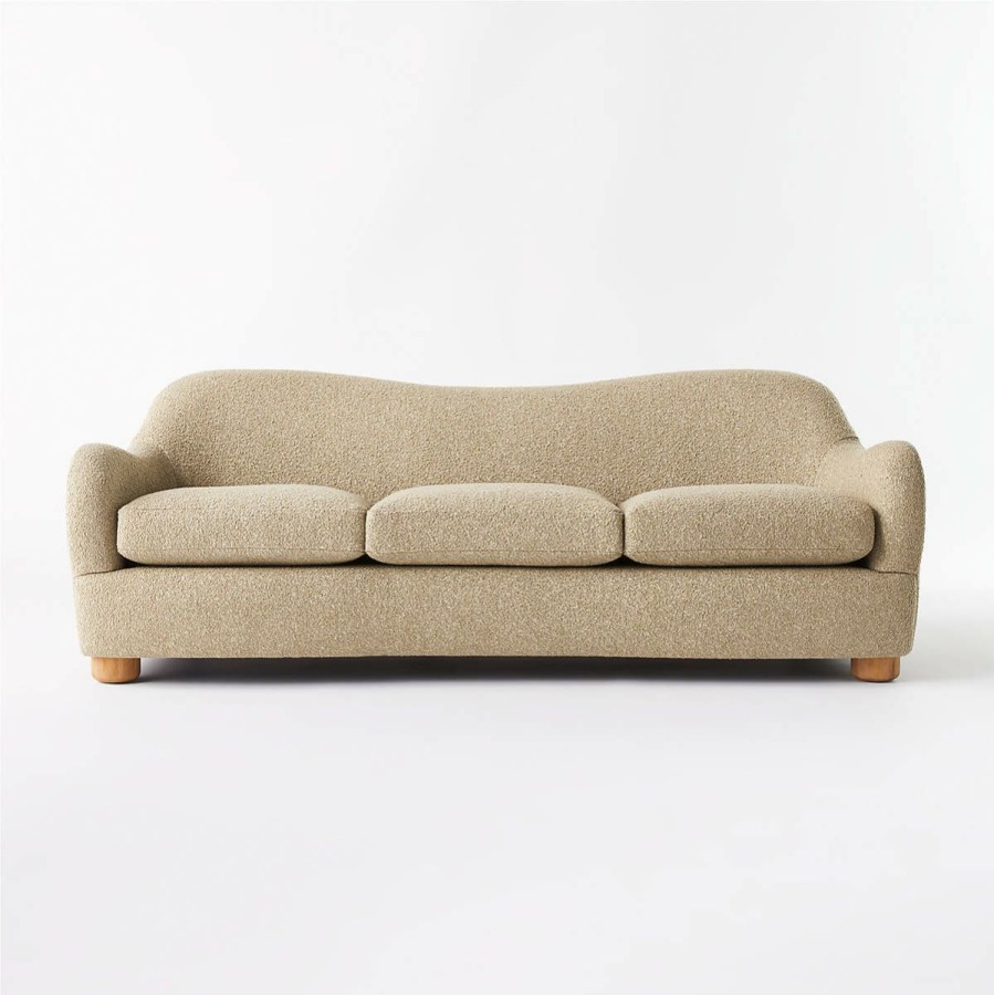 Furniture * | Cb2 Fashion Bacio Camel Boucle Sofa With Bleached Oak Legs