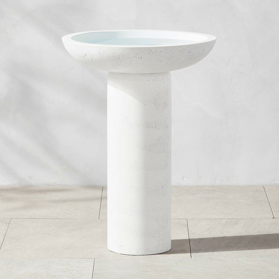 Outdoor * | Cb2 New Arrivals Flatform White Cement Birdbath