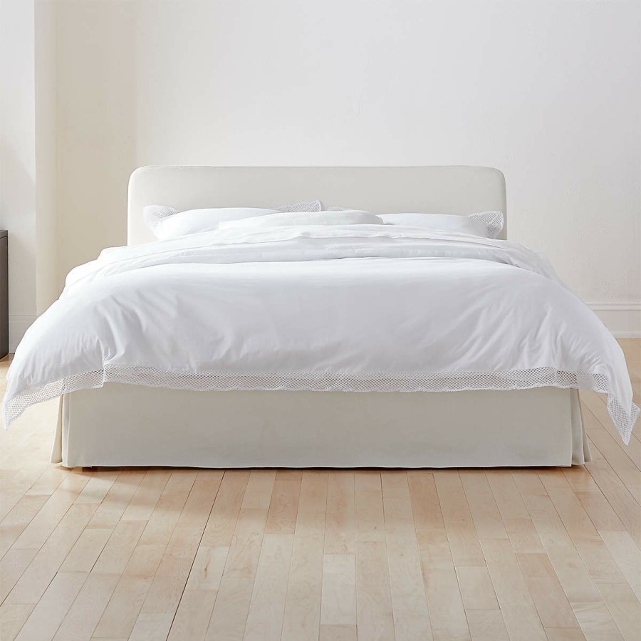 Furniture * | Cb2 Original Pullover Pleat Cream Sateen Queen Bed