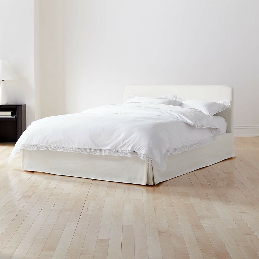 Furniture * | Cb2 Original Pullover Pleat Cream Sateen Queen Bed