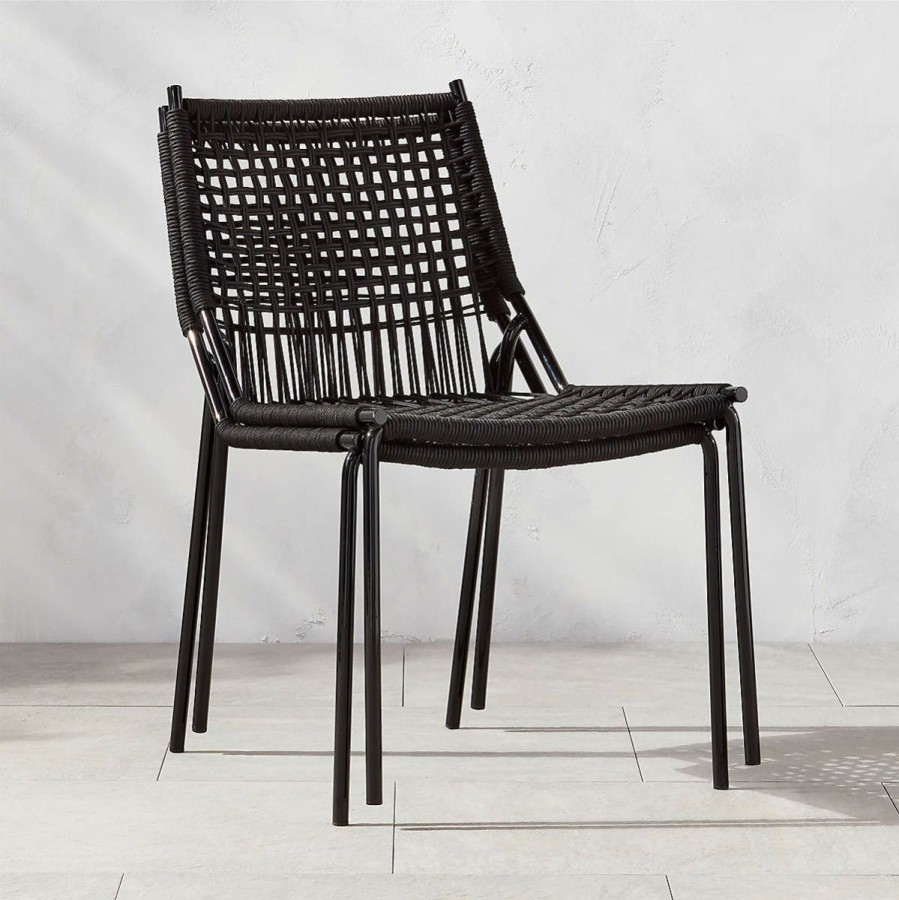 Outdoor * | Cb2 Discount Sale Virve Black Rope Outdoor Dining Chair