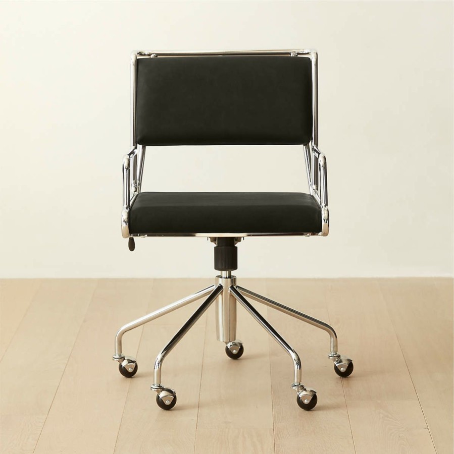 Furniture * | Cb2 New Arrivals Court Black Vegan Leather Office Chair