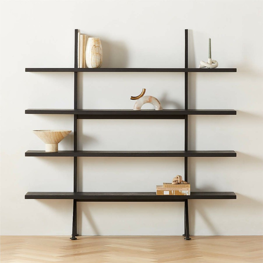 Furniture * | Cb2 Promotions Azzurra Black Metal And Wood Bookshelf