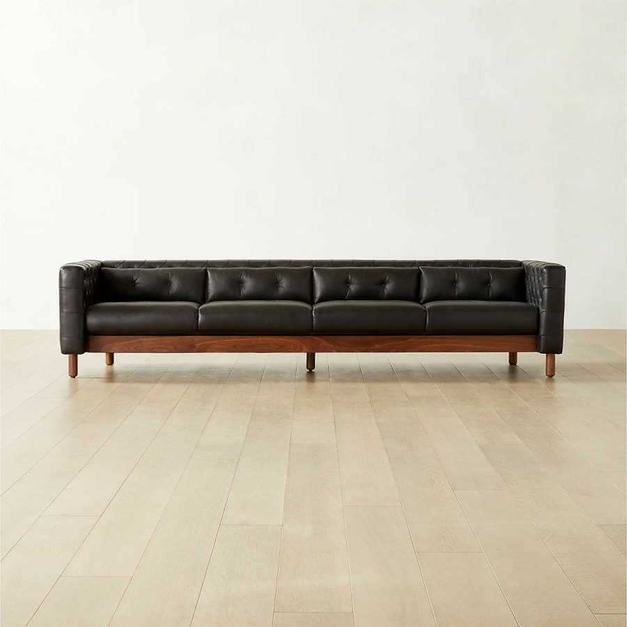 Furniture * | Cb2 Promotions Marconi 4-Seater Tufted Black Leather Sofa