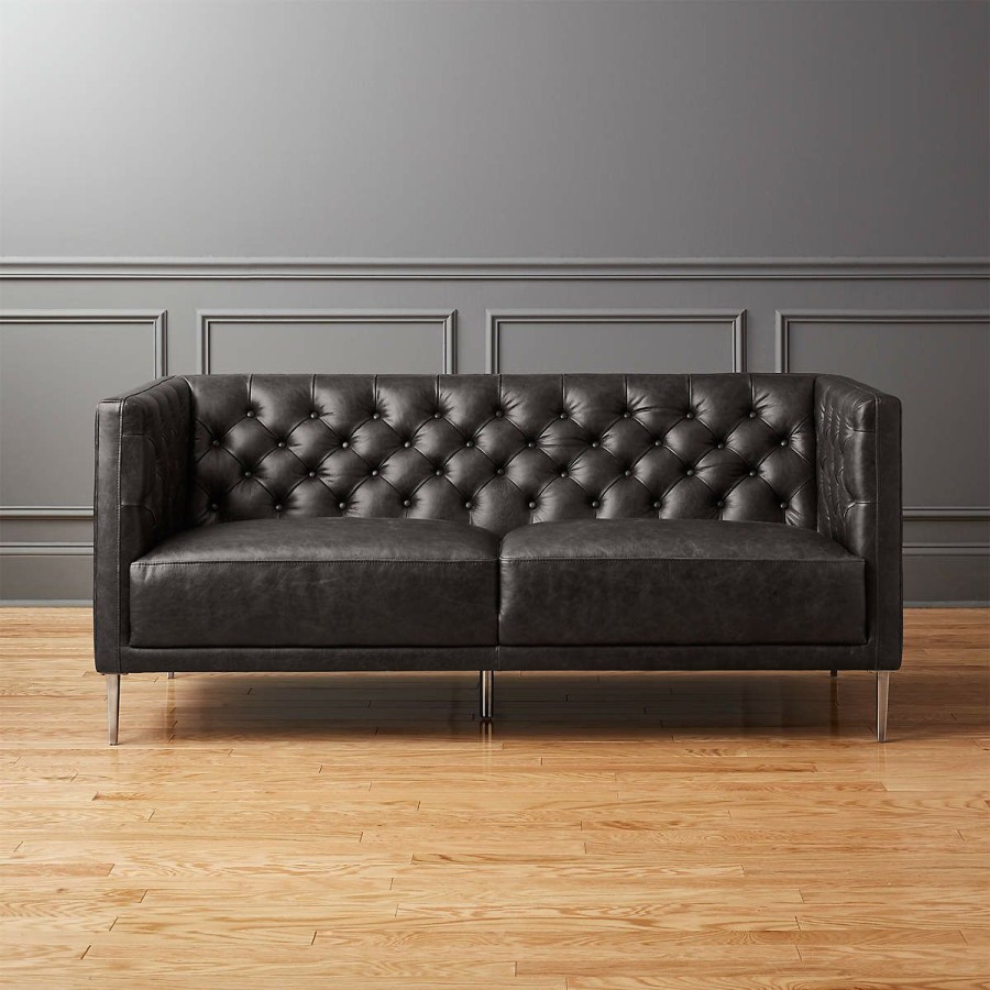 Furniture * | Cb2 Latest Savile Leather Tufted Apartment Sofa