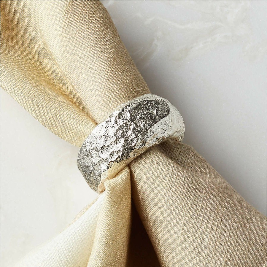 Kitchen & Dining * | Cb2 Low Price Dynasty Pitted Platinum Napkin Ring