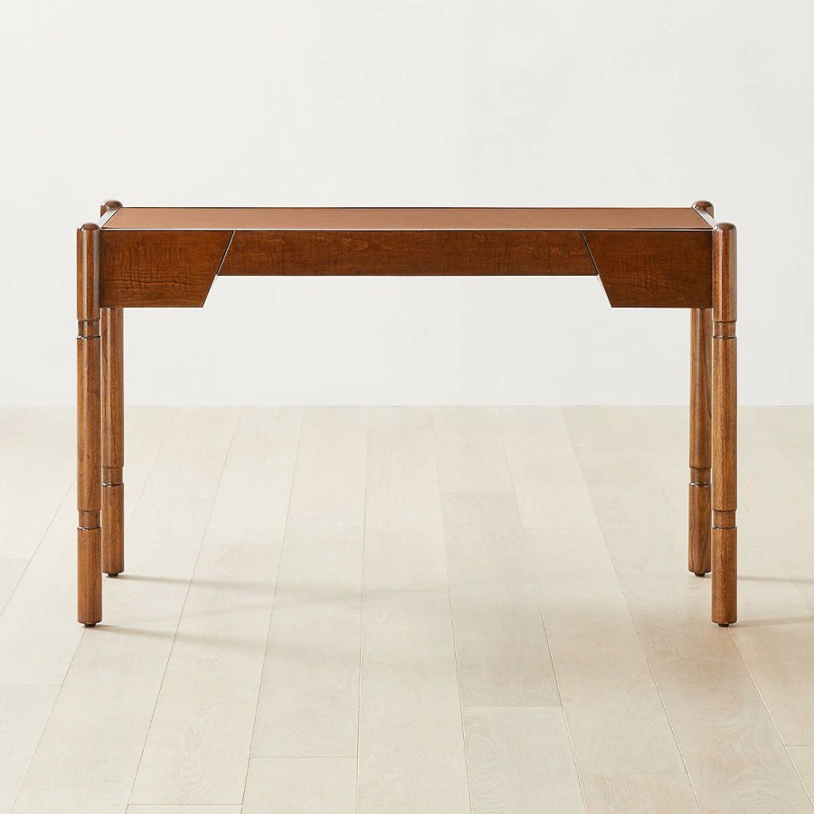 Furniture * | Cb2 Gift Selection Dreher Brown Leather Desk With Drawer