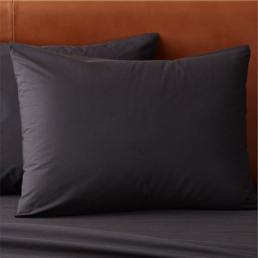 Bedding & Bath * | Cb2 Popular Cotton Percale 400 Thread Count Black Standard Shams Set Of 2