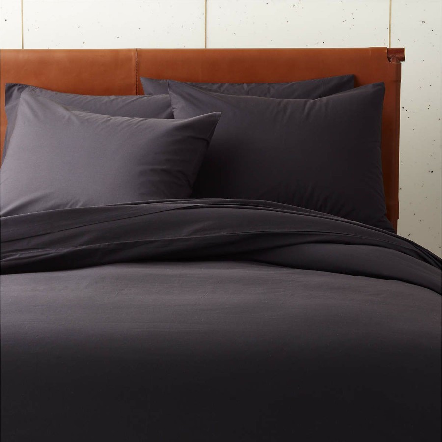 Bedding & Bath * | Cb2 Popular Cotton Percale 400 Thread Count Black Standard Shams Set Of 2