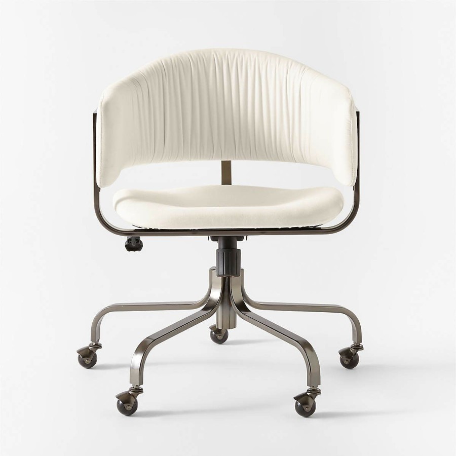 Furniture * | Cb2 Quick Delivery Stretta Ivory Velvet Office Chair