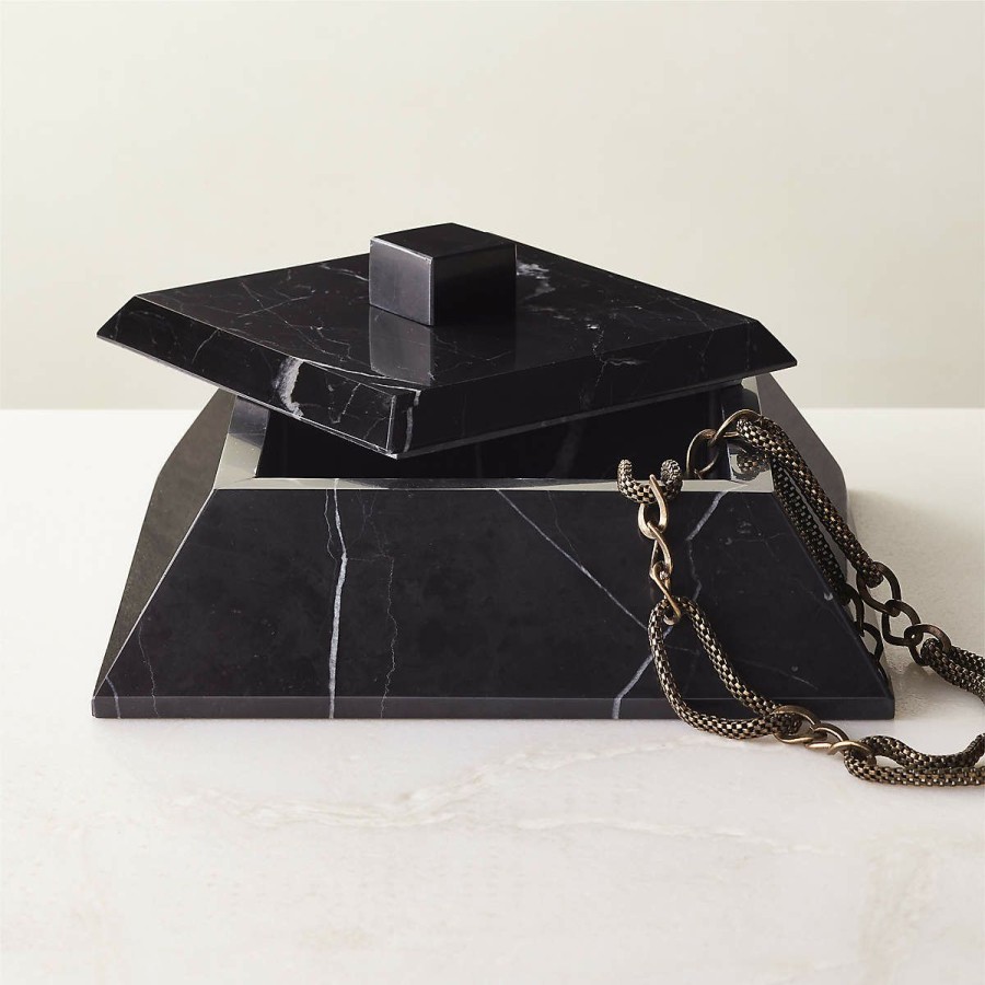 Decor & Mirrors * | Cb2 Fashionable Pyramid Black Marble Box