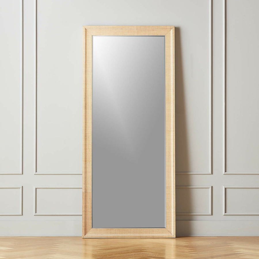 Decor & Mirrors * | Cb2 Quick Delivery Heathena Grasscloth Floor Length Mirror 32 X76