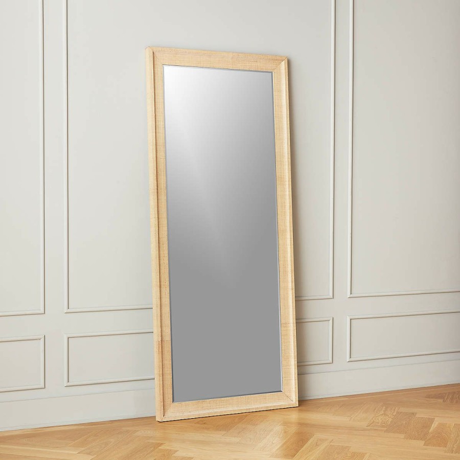 Decor & Mirrors * | Cb2 Quick Delivery Heathena Grasscloth Floor Length Mirror 32 X76