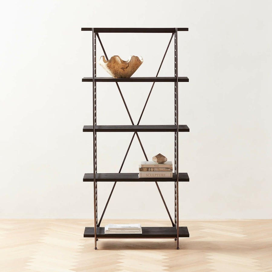 Furniture * | Cb2 Discount Sale Scala Black Wood Bookshelf With Metal Frame