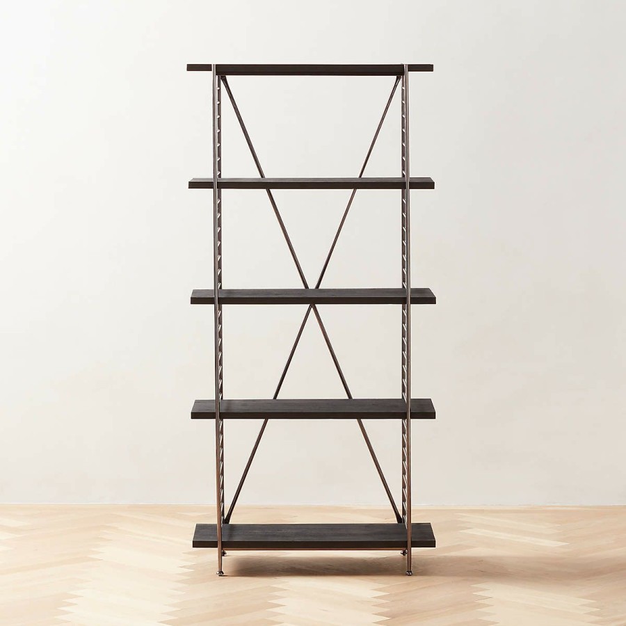 Furniture * | Cb2 Discount Sale Scala Black Wood Bookshelf With Metal Frame