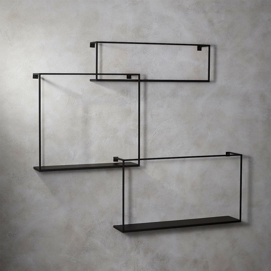 Decor & Mirrors * | Cb2 Online Matte Black Large Floating Shelves Set Of 3