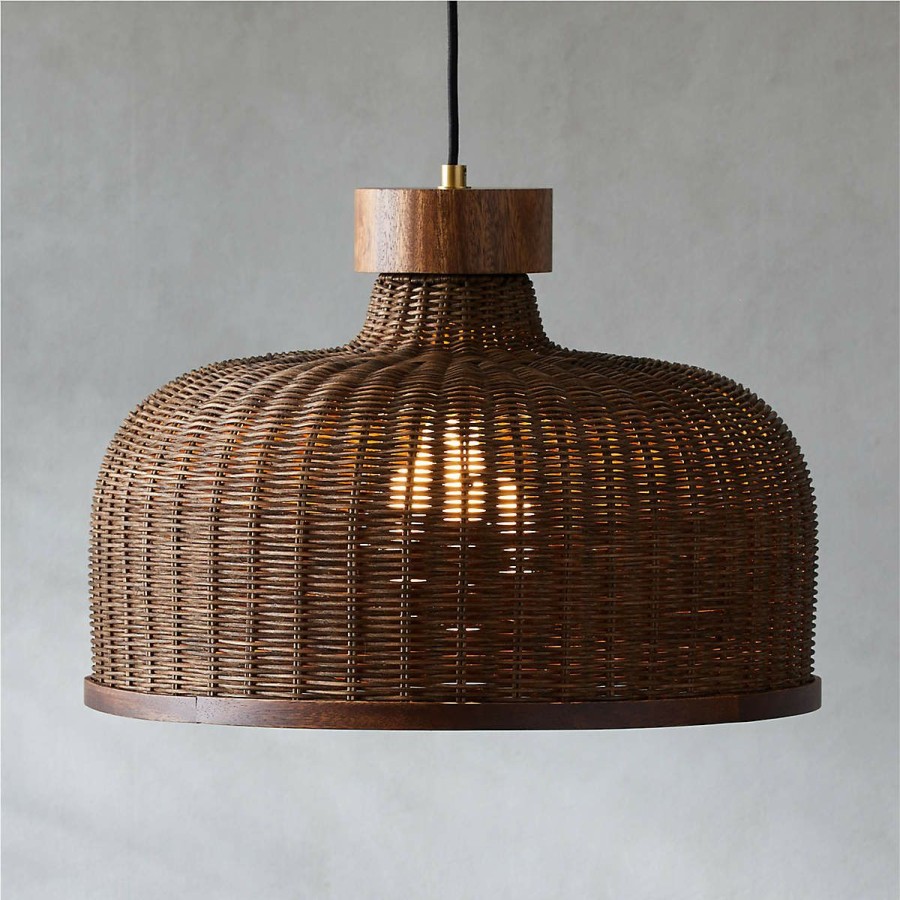 Lighting * | Cb2 Discount Sale Sago Rounded Rattan Pendant Light