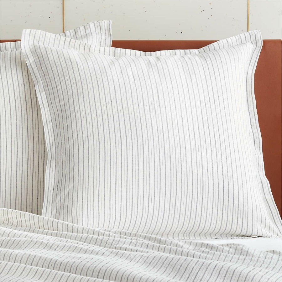 Bedding & Bath * | Cb2 Fashion Esther Linen Stripe Black And White Euro Shams Set Of 2