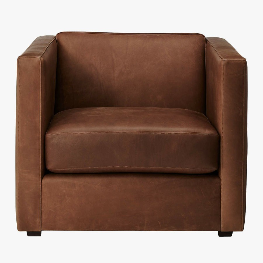 Furniture * | Cb2 Excellent Club Leather Lounge Chair