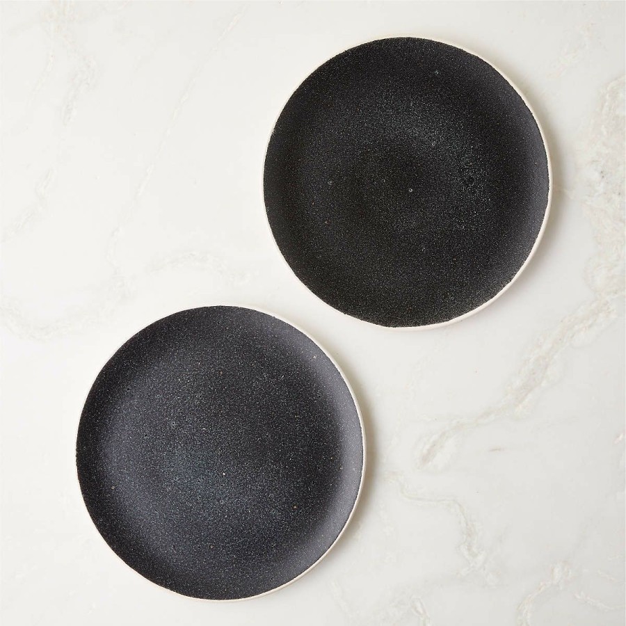 Kitchen & Dining * | Cb2 Quick Delivery Fynn Black And White Dinner Plate With Reactive Glaze