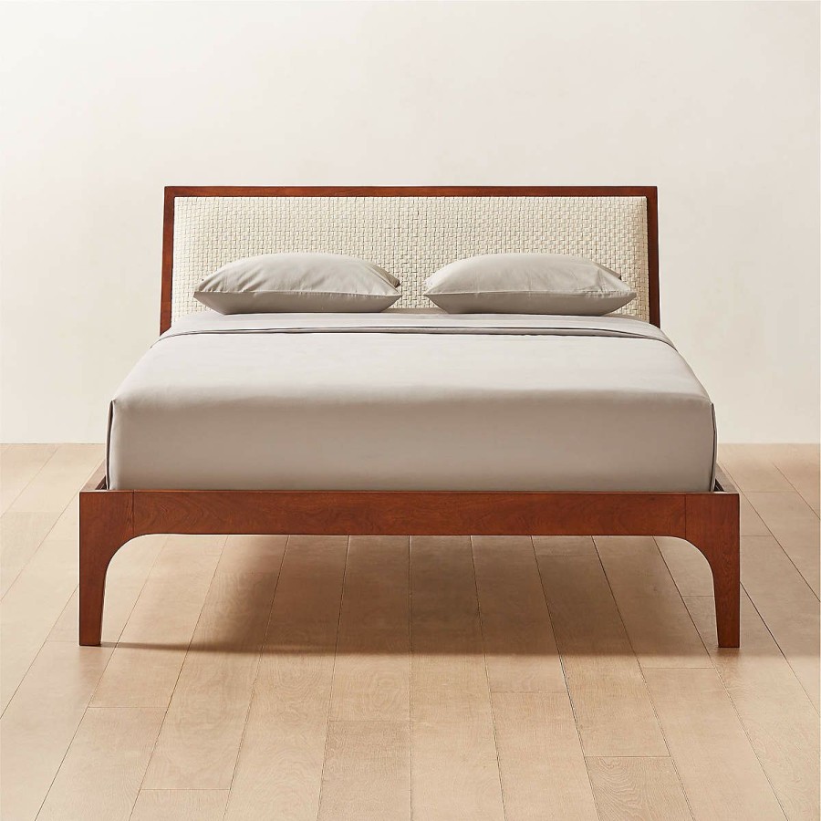 Furniture * | Cb2 Fashionable Pietro Woven Ivory Leather Queen Bed