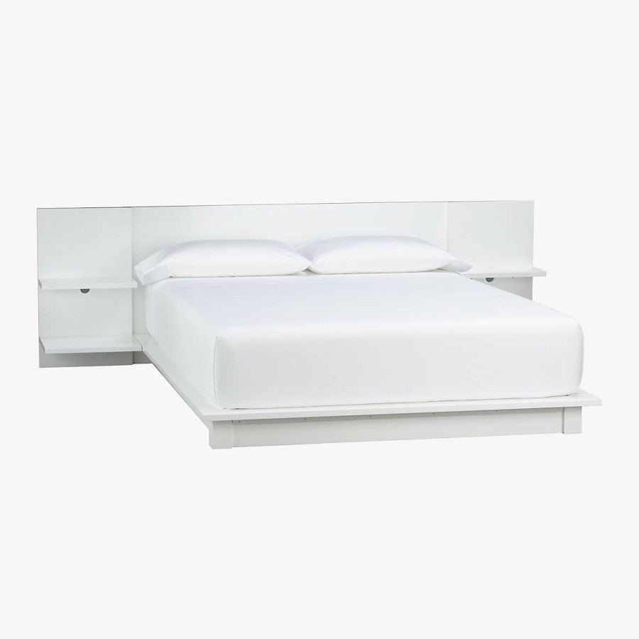 Furniture * | Cb2 Popular Andes High-Gloss White Queen Platform Bed With Nightstands