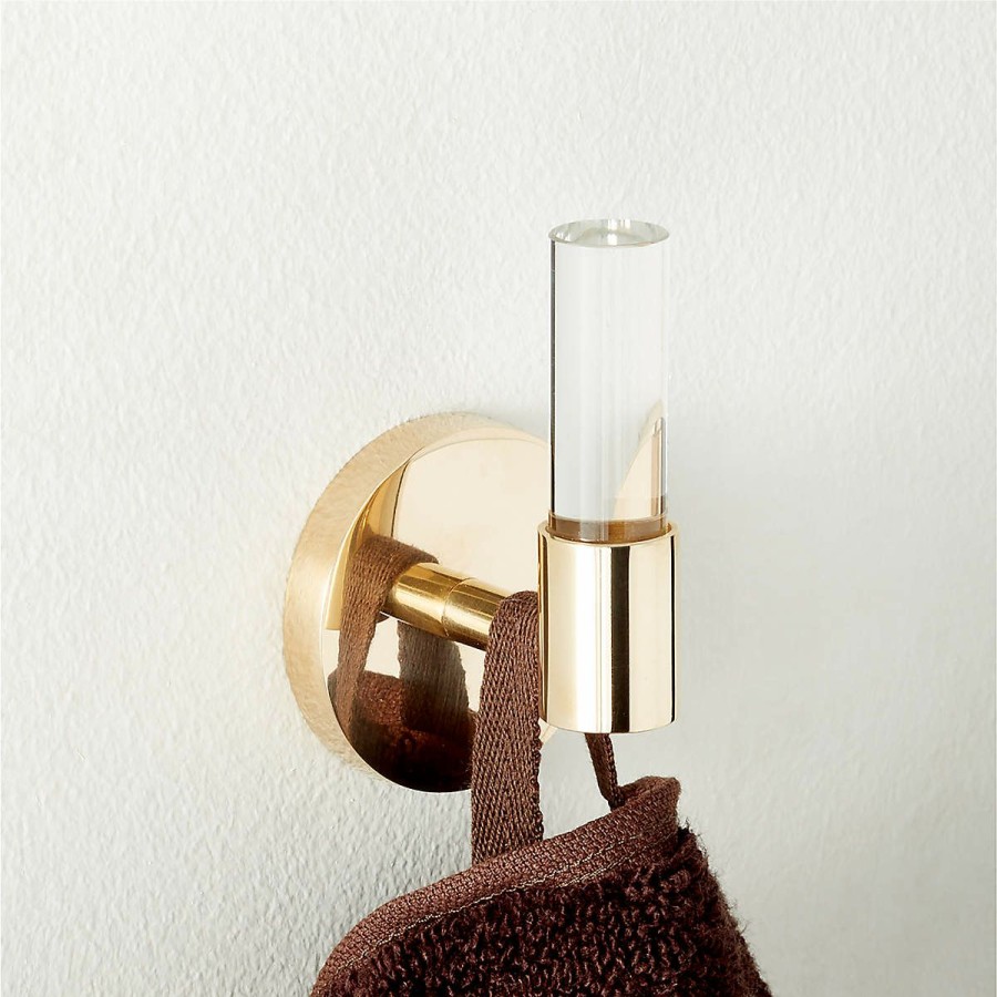 Decor & Mirrors * | Cb2 Promotions Flynn Crystal Unlacquered Brass Hook