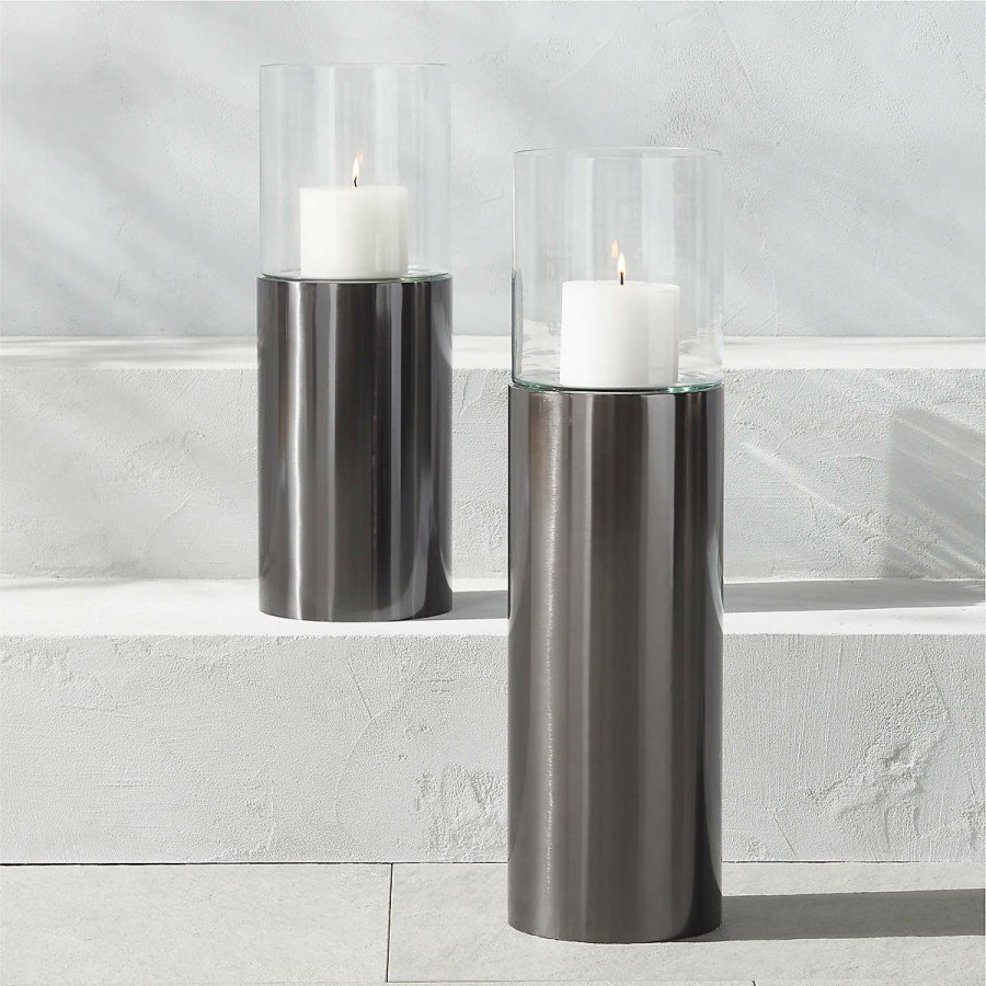 Outdoor * | Cb2 Fashionable Zev Black Stainless Steel Hurricane Candle Holder Small