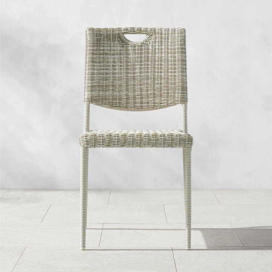 Outdoor * | Cb2 Wholesale Nino Ivory Rattan Stacking Outdoor Dining Chair